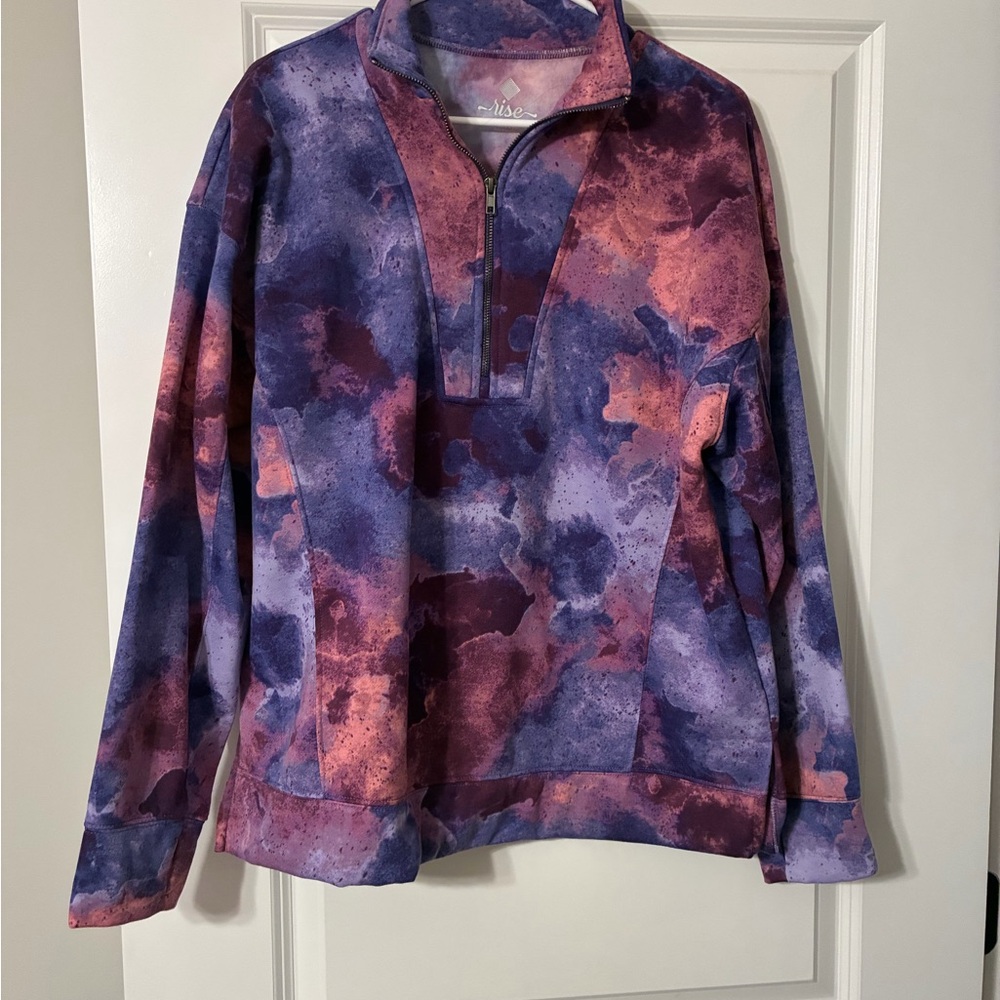 LuLaRoe Purple Pink Tie-Dye Quarter-Zip Pullover